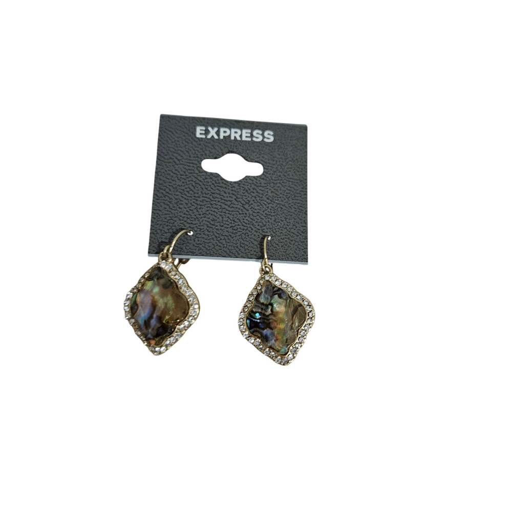Express Iridescent Abalone Shell Rhinestone Gold Tone Drop Earrings